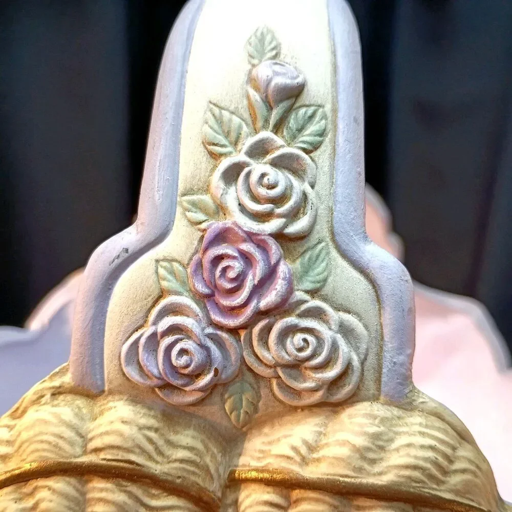 Vtg Ceramic Basket, Romantic Cherubs Angels, Purple Feminine Victorian Decor